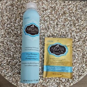 Hask Argan Oil Dry Shampoo 6.5 Oz, Deep Conditioner 1.75 Oz Set. NEW